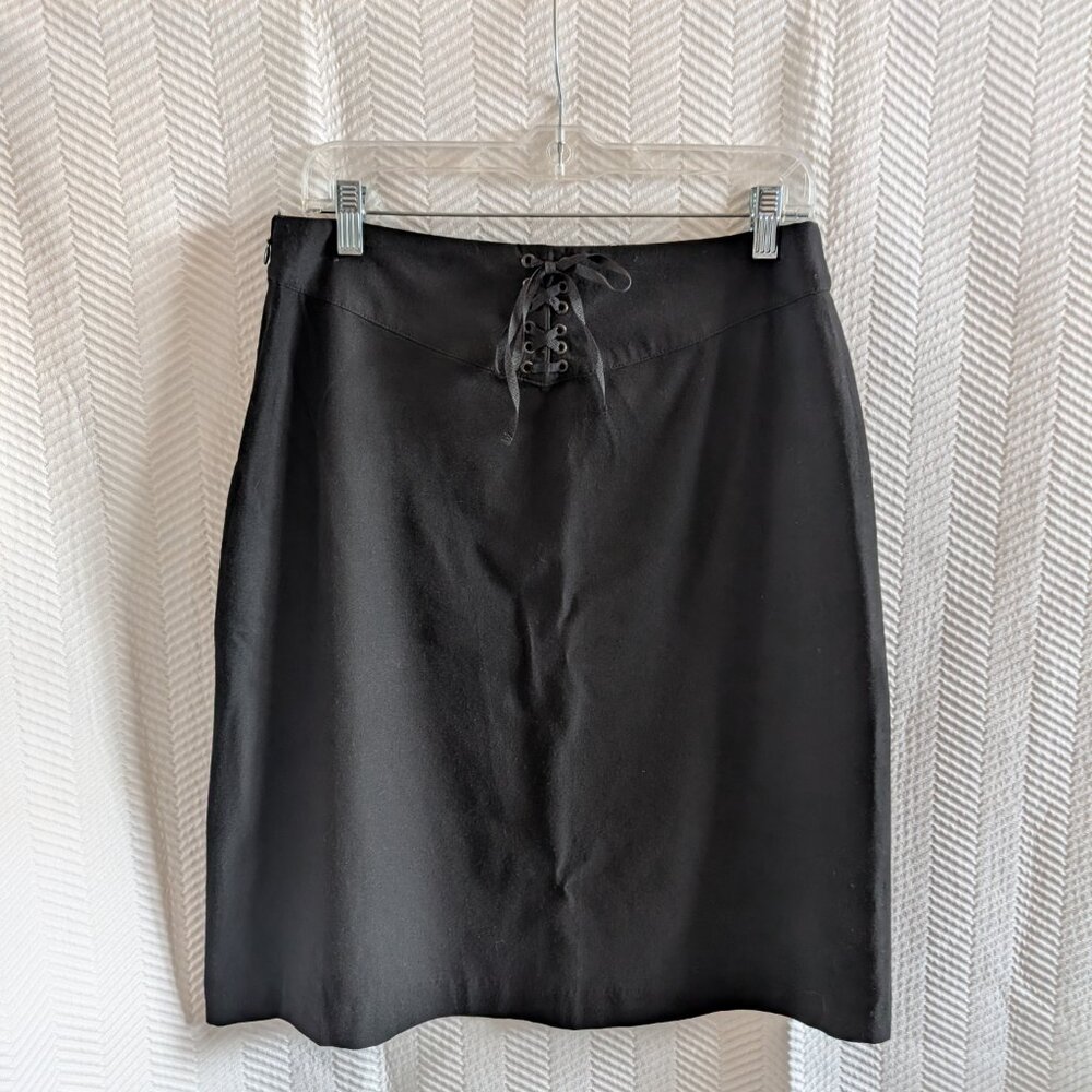 Old Navy Black Pencil Skirt Lace up back detail Stretch Size 6 Y2K Office